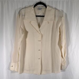 Images 100% Silk Shirt Women's 8 White Pearl Button Up Long Sleeve Collared